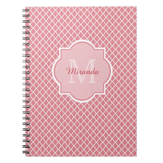 Chic Pink Quatrefolie Monogramm mit Name Notizblock (Vorderseite)