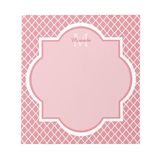 Chic Pink Quatrefolie Monogramm mit Name Notizblock (Vorderseite)