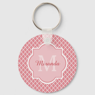Chic Pink Quatrefolie Monogramm mit Name Schlüsselanhänger