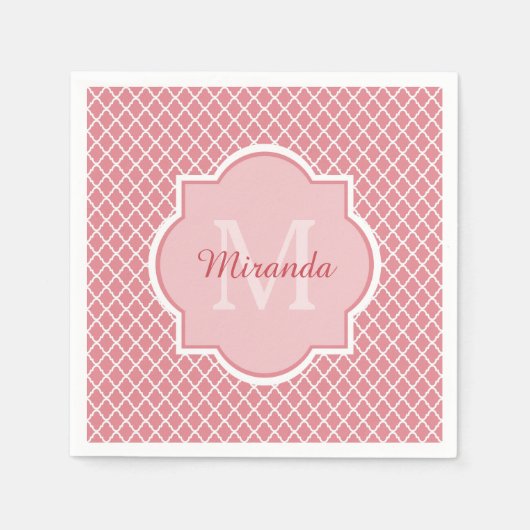 Chic Pink Quatrefolie Monogramm mit Name Serviette (Vorderseite)