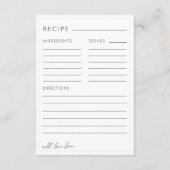 Chic Pink Recipe Keepsake Bridal Shower Begleitkarte (Rückseite)