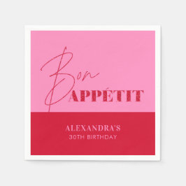 Chic Pink Red Bon Appétit Script Geburtstag Serviette