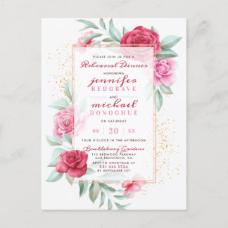 Chic Pink & Red Chic Rose Blumenkohl Probe Abendes Einladungspostkarte