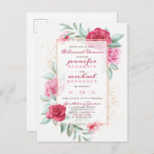 Chic Pink & Red Chic Rose Blumenkohl Probe Abendes Einladungspostkarte (Vorne/Hinten)