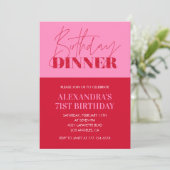 Chic Pink Red Dinner 71. Geburtstag Einladungen (Stehend Vorderseite)