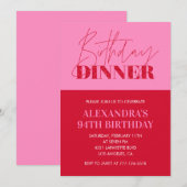 Chic Pink Red Dinner 94. Geburtstag Einladungen (Vorne/Hinten)