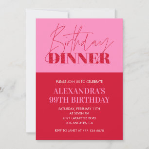 Chic Pink Red Dinner 99. Geburtstag Einladungen