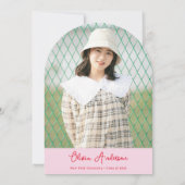 Chic Pink Red Hand Drawn Bow Foto Arch Abschluss Einladung (Rückseite)