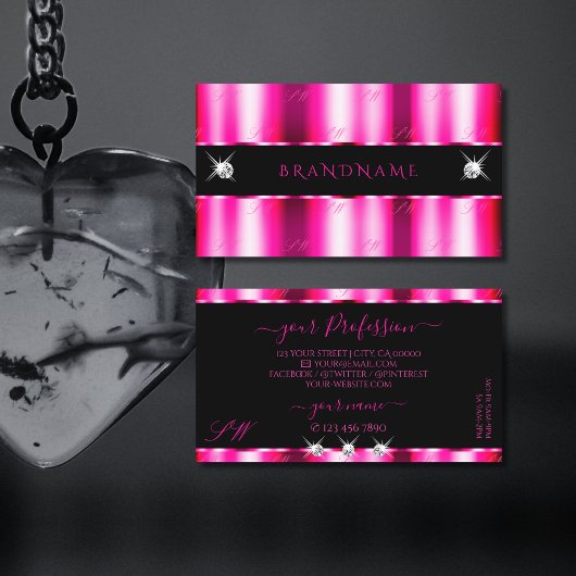 Chic Pink Red Ombre Black Sparkle Jewels Initials Visitenkarte