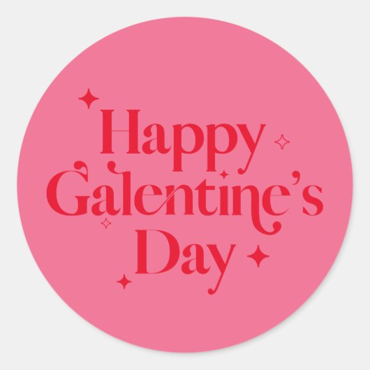 Chic Pink Red Sparkle Happy Galentines Day Runder Aufkleber (Vorderseite)