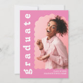 Chic Pink Retro Schriftart Wavy Arch Foto Abschlus Einladung (Vorderseite)