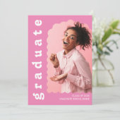 Chic Pink Retro Schriftart Wavy Arch Foto Abschlus Einladung (Stehend Vorderseite)