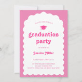 Chic Pink Retro Schriftart Wavy Arch Foto Abschlus Einladung (Rückseite)