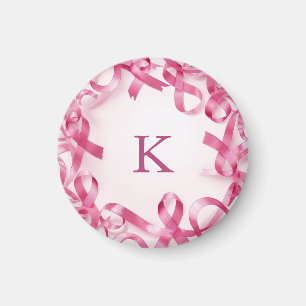 Chic Pink Ribbon Awareness Frame Mit Monogramm Magnet