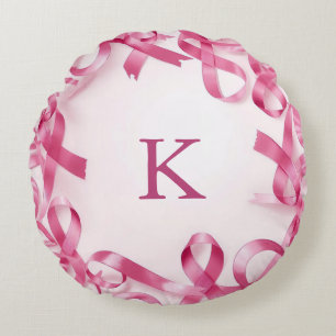 Chic Pink Ribbon Awareness Frame Mit Monogramm Rundes Kissen