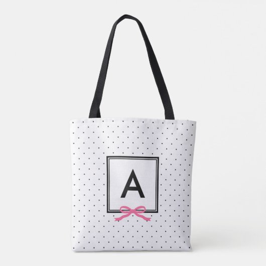 Chic Pink Ribbon Polka Dot Muster Monogramm Tasche (Rückseite)