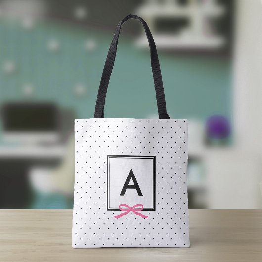 Chic Pink Ribbon Polka Dot Muster Monogramm Tasche