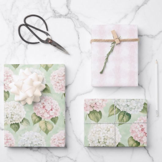 Chic Pink Romantic Blue White Floral Brautparty Geschenkpapier Set (Vorderseite)