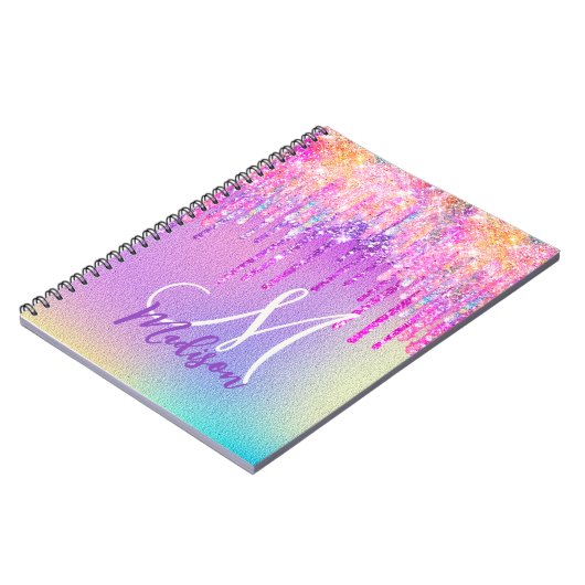 Chic pink rosa Rosa Einhorn Tropfröhre Glitzer Mon Notizblock (Linke Seite)