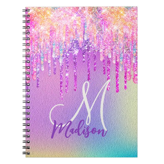 Chic pink rosa Rosa Einhorn Tropfröhre Glitzer Mon Notizblock (Vorderseite)