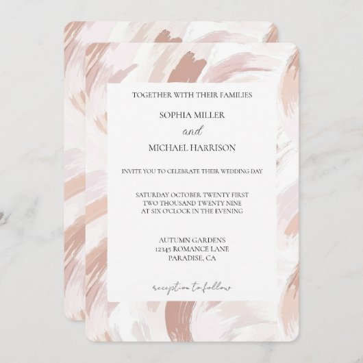 Chic Pink Rose Abstract Wedding Einladung (Vorne/Hinten)