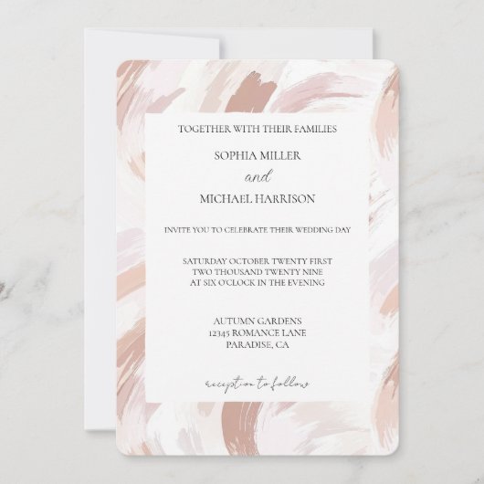 Chic Pink Rose Abstract Wedding Einladung (Vorderseite)