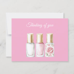 Chic Pink Rose Blumennagel Polnisch Denken Sie an  Postkarte