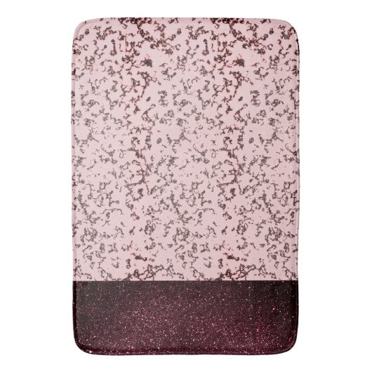 Chic Pink Rose Blush Glittery Marmor Badematte (Vorderseite Vertikal)