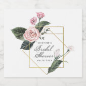 Chic Pink Rose Blütengold Rahmen Brautparty Cha Schaumweinetikett (Einzelnes Label)