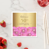 Chic Pink Rose Floral Gold 50th Birthday Party Serviette (Beispiel)