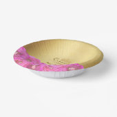 Chic Pink Rose Floral Gold Crown Quinceañera Pappteller (Gewinkelt)