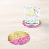 Chic Pink Rose Floral Gold Crown Quinceañera Runder Pappuntersetzer (Vor Ort)