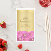 Chic Pink Rose Floral Gold Crown Quinceañera Serviette (Beispiel)