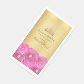 Chic Pink Rose Floral Gold Crown Quinceañera Serviette (Ecke)