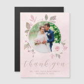 Chic Pink Rose Floral Wedding Foto Vielen Dank Magnetkarte (Vorne/Hinten)