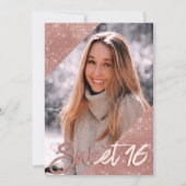Chic Pink Rose Gold Glitzer Border Foto Sweet 16 Einladung (Vorderseite)
