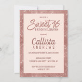 Chic Pink Rose Gold Glitzer Border Foto Sweet 16 Einladung (Rückseite)
