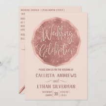 Chic Pink Rose Gold Glitzer Polygon Geo Wedding