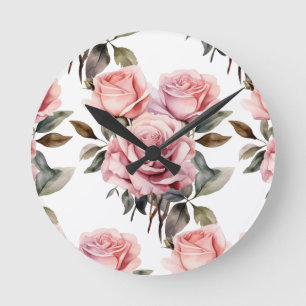 Chic Pink Roses Blume Blumenuhr Runde Wanduhr