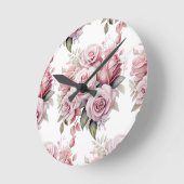 Chic Pink Roses Blume Blumenuhr Runde Wanduhr (Winkel)
