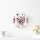 Chic Pink Roses Blume Blumenuhr Runde Wanduhr (Zuhause)