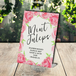 Chic Pink Roses Brautparty Minze Juleps Sockelschild