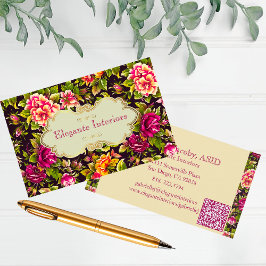 Chic Pink Roses Floral QR Code Business Card Visitenkarte