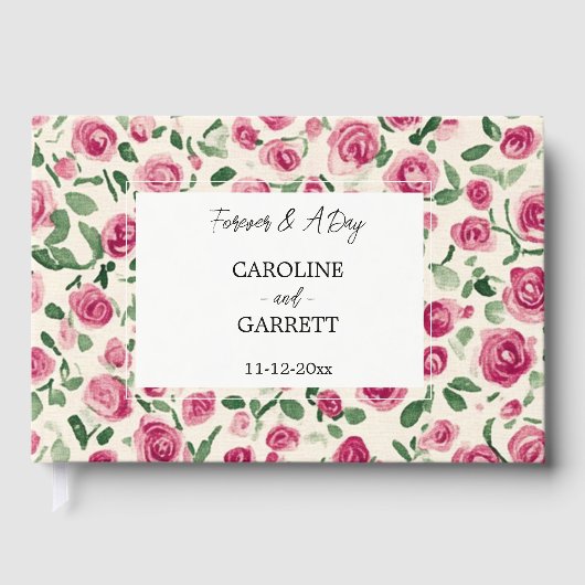 Chic Pink Roses Floral Wedding Gästebuch (Vorderseite)