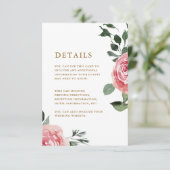 Chic Pink Roses Gästebuchskarte Begleitkarte (Stehend Vorderseite)