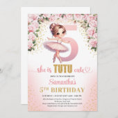 Chic pink roses gold ballerina Mädchen 5. Geburtst Einladung (Vorne/Hinten)