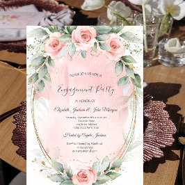 Chic Pink Roses Gold Frame Einladung
