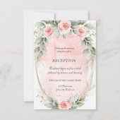 Chic Pink Roses Gold Frame Empfang Einladung (Vorderseite)