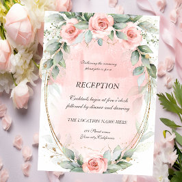 Chic Pink Roses Gold Frame Empfang Einladung