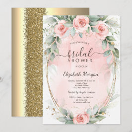 Chic Pink Roses Gold Frame Glitzer Brautparty Einladung